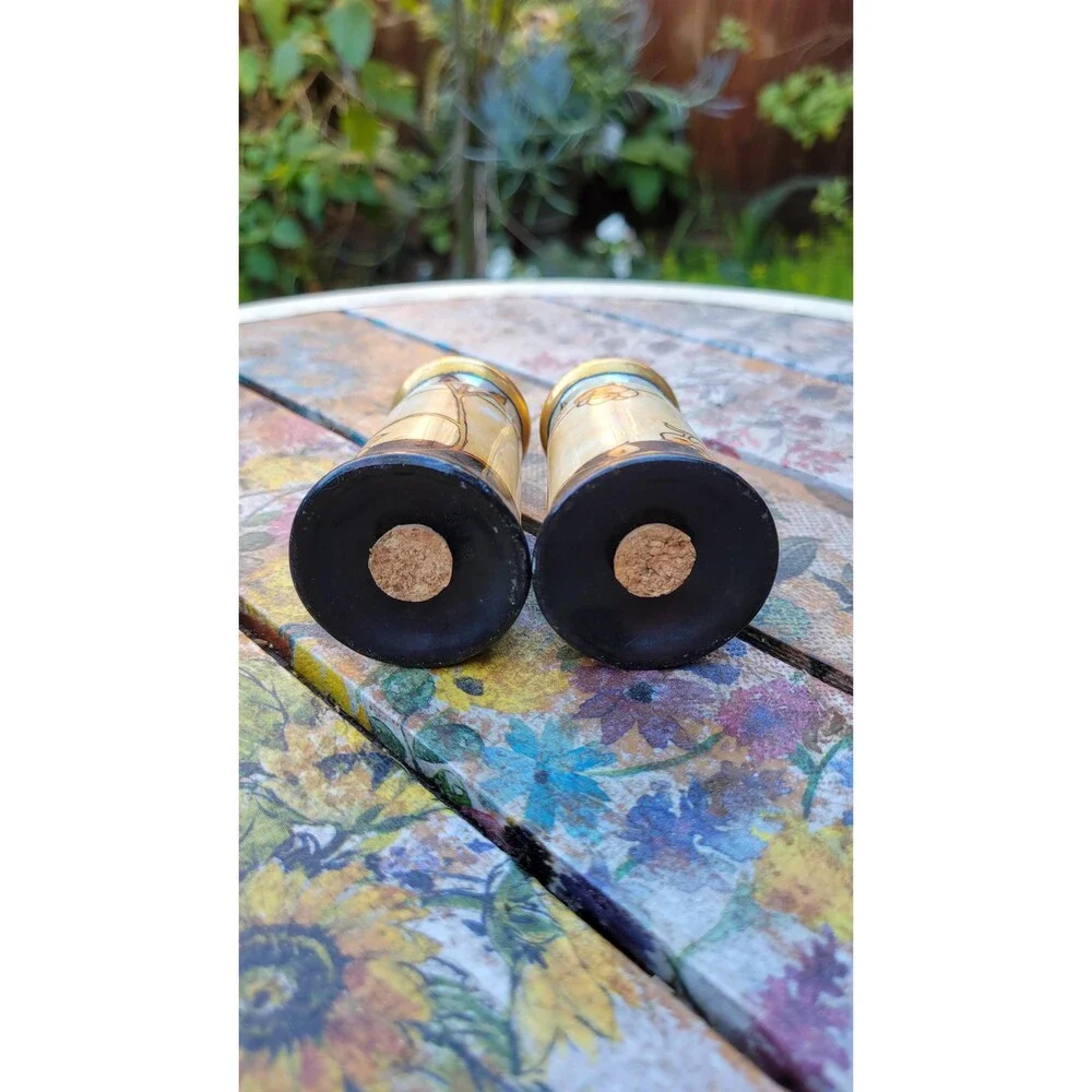 Art Nouveau 1920s Hand-Painted Porcelain Salt & Pepper Shakers - Gilded Gold Top